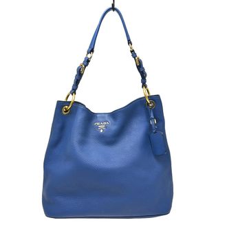 Prada Rolled Hobo Vitello Daino Blue Leather Handbag (Pre-Owned)