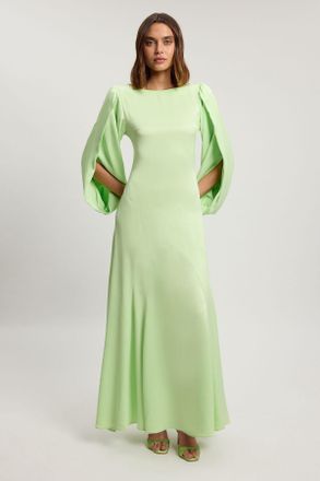 Karen Millen Womens Satin Viscose Soft Midi Dress - Mint - Size 14 UK