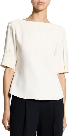 Theory Elbow Sleeve Boat Neck Top in Rice at Nordstrom, Size Petite