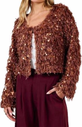 Sadie & Sage Faux Fur And Sequin Jacket In Brown