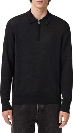 AllSaints Albany Merino Wool Quarter Zip Polo in Cinder Black at Nordstrom, Size Xx-Large