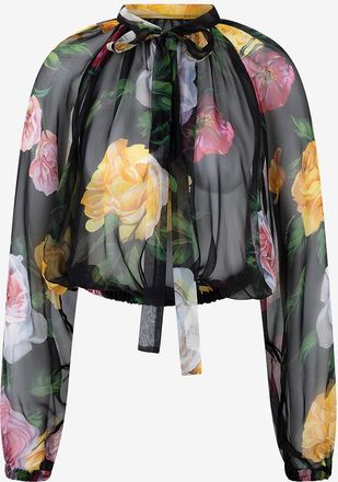 Dolce & Gabbana Seidenmusselin-Bluse Pfingstrosen & Rosen