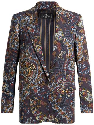 Etro paisley-print single-breasted blazer - Black