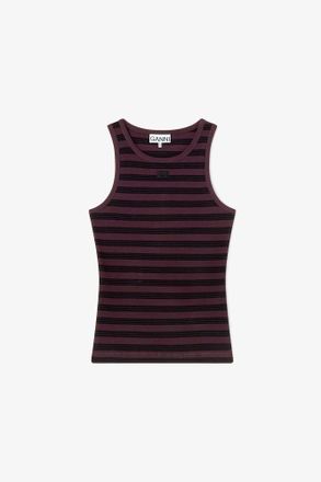 Ganni Brown Stripe Rib Tank Top - Size XXS Organic Cotton