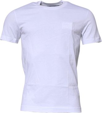 Dolce & Gabbana Mens White Logo Plaque Cotton Crew Neck T-Shirt