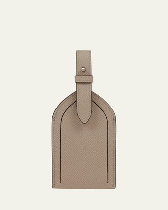 Smythson Panama Leather Luggage Tag, Sandstone