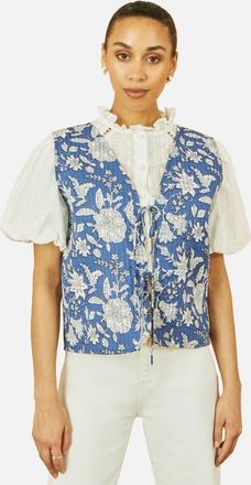 Yumi Floral Reversible Quilted Vest Jacket in Blue at Nordstrom, Size 12