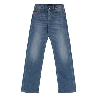 Moorer Straight Leg Jeans met leren logo - Dames - Regular Fit Jeans - Blauw - W32 - Katoen - Jeans
