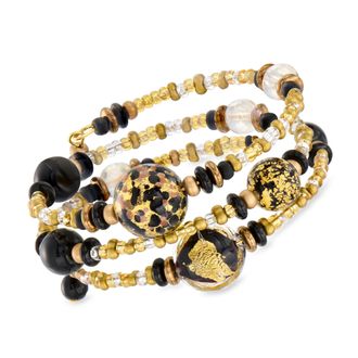 Ross-Simons Italian Black and Gold-Colored Murano Glass Bead Wrap Bracelet