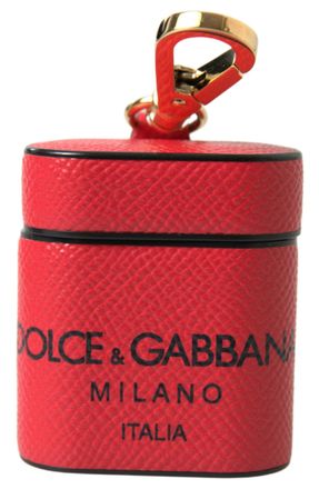 Dolce & Gabbana Womens Red Black Calf Leather Logo Print Strap Airpods Case And Accessory