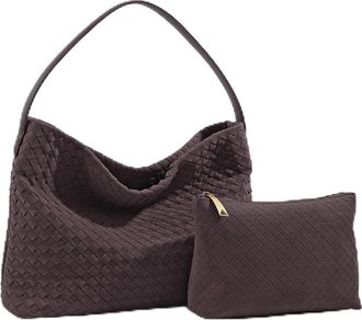 Generic Womens Woven Handbag Suede Fashion Shoulder Bag Designer Handbags And Purse Trend Female Tote Bags Bucket(Coffee)