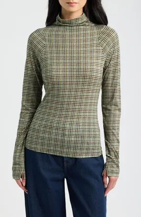 Rag & Bone Shaw Paneled Plaid Turtleneck T-Shirt in Grnmt at Nordstrom, Size Xx-Small