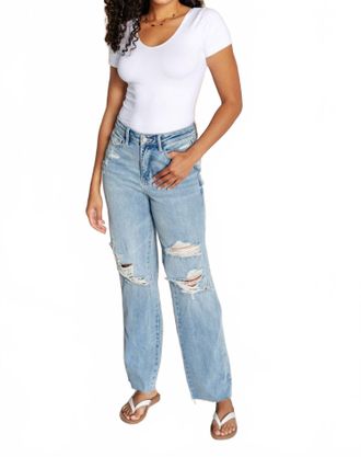 Judy Blue Womens High Rise Rigid Magic Destroyed Straight Jeans In Blue