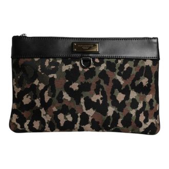Dolce & Gabbana Clutches, female, Multicolor, Size: ONE SIZE Leopard Jacquard Print Logo Plaque Pouch Bag