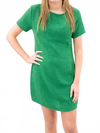 She + Sky Short Sleeve Tweed Dress In Green