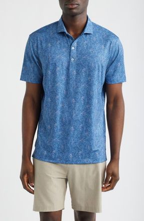 Johnnie-O Osmond Leaf Print Performance Jersey Polo in Lake at Nordstrom, Size Xx-Large