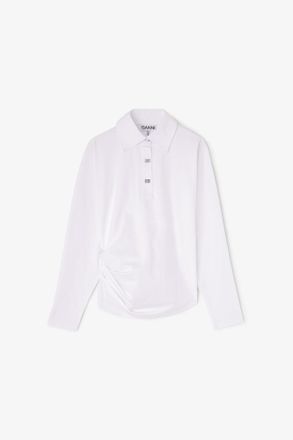 Ganni White Polo Shirt in Jersey - Size XXS Organic Cotton