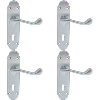 Loops 4x PAIR Victorian Upturned Handle on Lock Backplate 170 x 42mm Satin Chrome