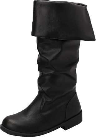 Generic Pirate Boots Men Women Medieval Renaissance Pull on Mid Calf Gothic Boot Womens Knee High Pirate Booties Flat Jazz Boots Renaissance Boot Halloween Co
