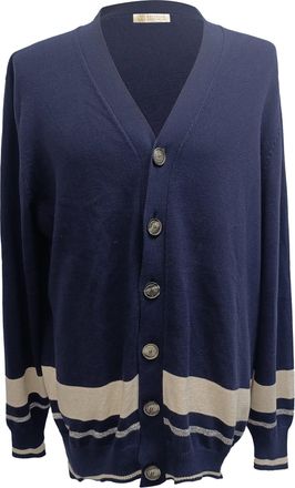 Brunello Cucinelli Knitted Buttoned Cardigan in Navy Blue Cotton