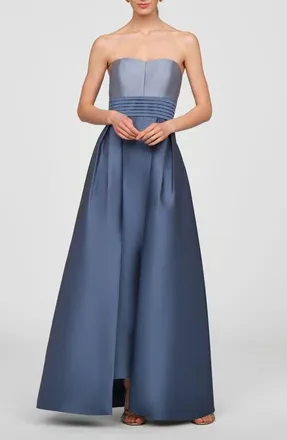 Kay Unger Trina Strapless Two Tone Mikado Walk Thru Gown in Chambray Multi at Nordstrom, Size 18