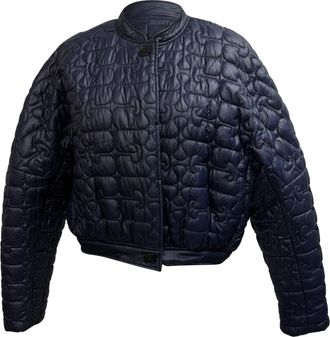 Ganni Ganni Quilted Cropped Jacket in Navy Blue Polyamide