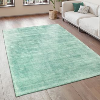 Paco Home Paco Home - Alfombra Sal&oacute;n Vintage Pelo Corto Hecha A Mano De Alta Calidad Viscosa 80x150 Cm, Verde Claro