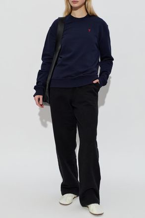 Ami Sweatshirt With Embroidered Logo, Womens, Navy Blue