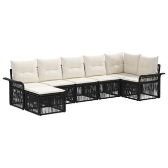 vidaXL Conjunto De Sof&aacute;s De Jard&iacute;n 7 Pcs Negro Rat&aacute;n Sint&eacute;tico Vidaxl