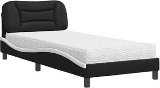 vidaXL Bed with Mattress Hvar Black and White 90x190 cm Single Faux Leather vidaXL