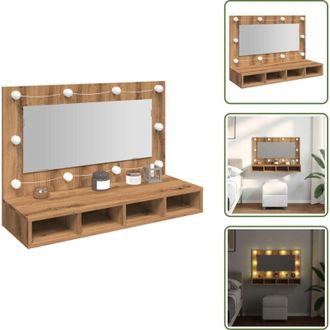 vidaXL Mobiletto per trucco - vidaXL Mobiletto a specchio con LED in rovere artigianale 90x31,5x62 cm - Mobiletto in legno