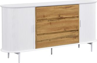 Vente-Unique Aparador con 2 puertas correderas y 3 cajones de MDF - Blanco y natural - VELURANI