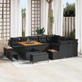 vidaXL Conjunto De Sof&aacute; De Jard&iacute;n Con Coj&iacute;n 12 Pcs Negro Polirat&aacute;n Vidaxl