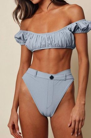 Montce Swim Shortie Bikini Bottom In Light Denim