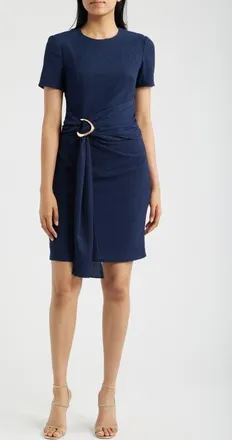Vince Camuto Side Tie Textured Knit Dress in Navy at Nordstrom, Size 10