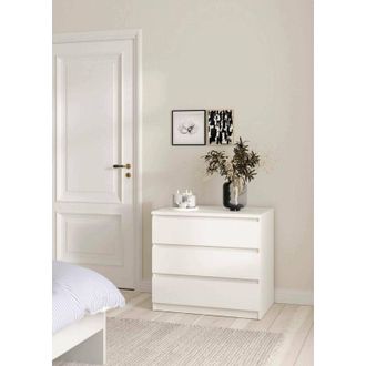 Dmora Dmora - Cassettiera Artic, Settimino multiuso, Com&ograve; camera da letto, Mobile con cassetti, 77x50 h70 cm, Cemento e Bianco lucido