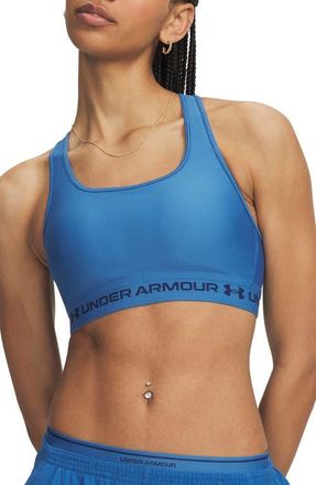 Under Armour HeatGear Mid Cross Back Sports Bra in 430 Aegean Blue at Nordstrom, Size Xx-Large