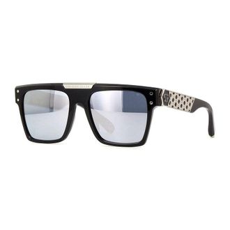 Philipp Plein Philipp Plein Sunglasses Square Full Rim, Shiny Black/silver Frame And Smoke Silver Mirror Lens Spp080700W
