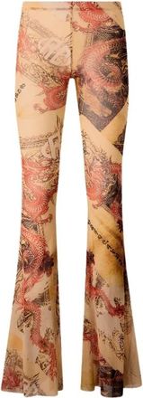 Roberto Cavalli Bootcut Broek met Drakenprint - Dames - Wijde Broeken - Veelkleurig - M - Broeken