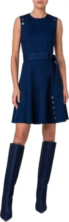 Akris Grommet Detail Belted Stretch Denim Dress in Ink Denim at Nordstrom, Size 8