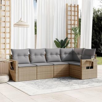 vidaXL Vidaxl - Juego De Sof&aacute;s Jard&iacute;n Con Cojines 5 Pzas Rat&aacute;n Sint&eacute;tico Beige