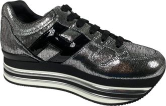Hogan Italiaanse Zilveren Schoenen - Dames - Sneakers - Zwart - 35 1/2 EU - Leer - Schoenen