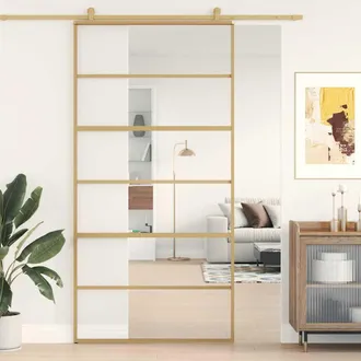 vidaXL Vidaxl - Puerta Corredera Dorada De Vidrio Esg Transparente Y Aluminio