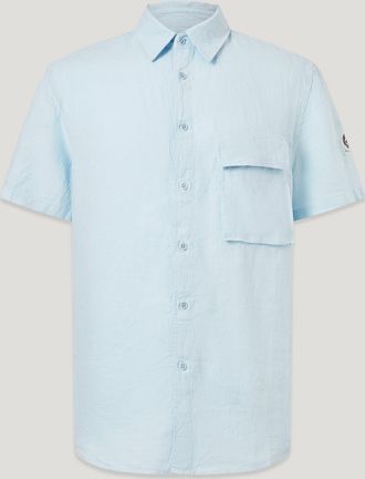 Belstaff Scale Short Sleeve Shirt Garment Dyed Linen Sky Blue Size 2XL