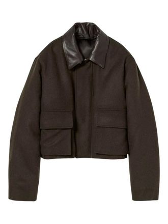 Auralee leather-collar jacket - women - Camel Hair/Calf Leather - 1 - Green