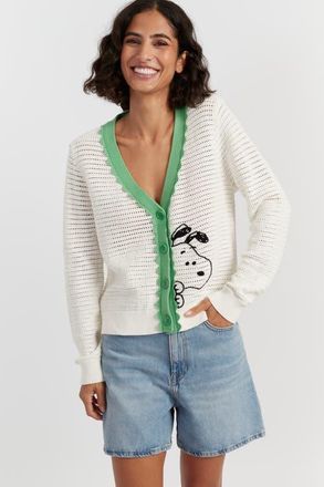 Chinti and Parker Cotton Snoopy Crochet Peekabo Cardigan in Cream at Nordstrom, Size X-Small