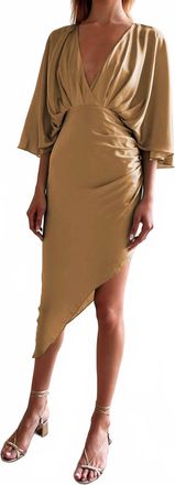AIIFOS Anabelle V Neck Midi Dress In Tan