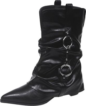 Generic Black Handmade Womens High Heel Boots Soft Leather Pointed Toe Pleated Design for Casual Outdoor Indoor Wear British Inspired Fashion Footwear