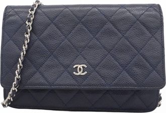 Chanel Navy Grained Calfskin Chain/Shoulder Wallet (Pre-Owned)