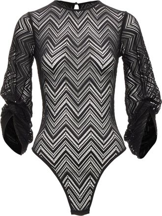 Roland Mouret Chevron Lattice Lace Draped Charm Sleeves Bodysuit Top
